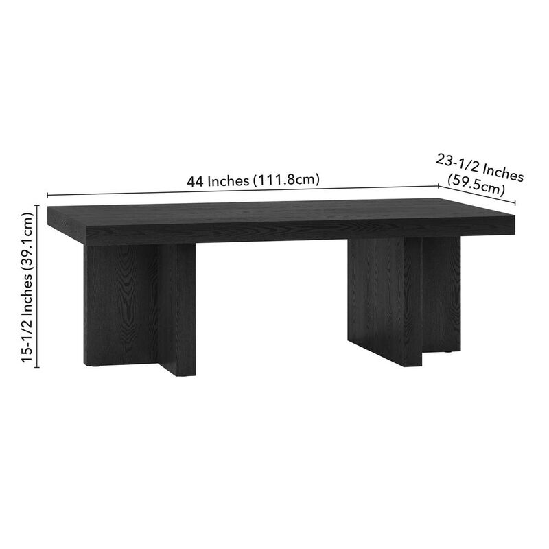 Hudson&Canal Dimitra 44 Wide Rectangular Coffee Table in Black Grain