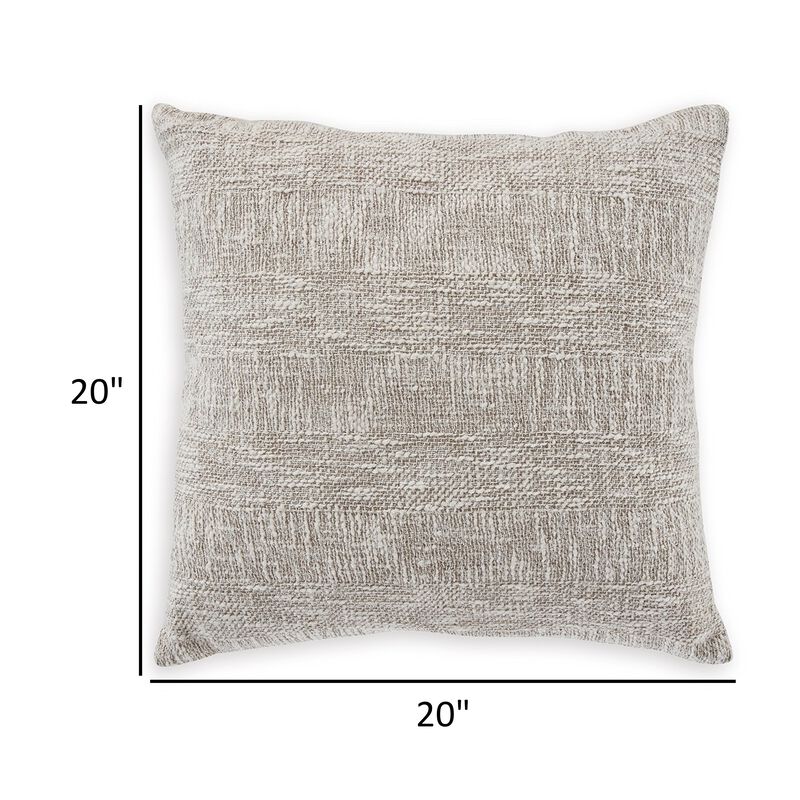 Throw Pillow Set of 4, 20 Inch Square, Brown and White Cotton Woven Texture - Benzara