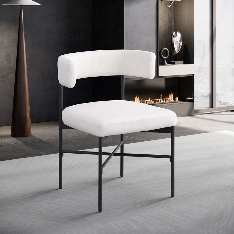 Meridian Furniture Rivage Cream Durable Linen Textured Fabric Dining Chair, Set of 2