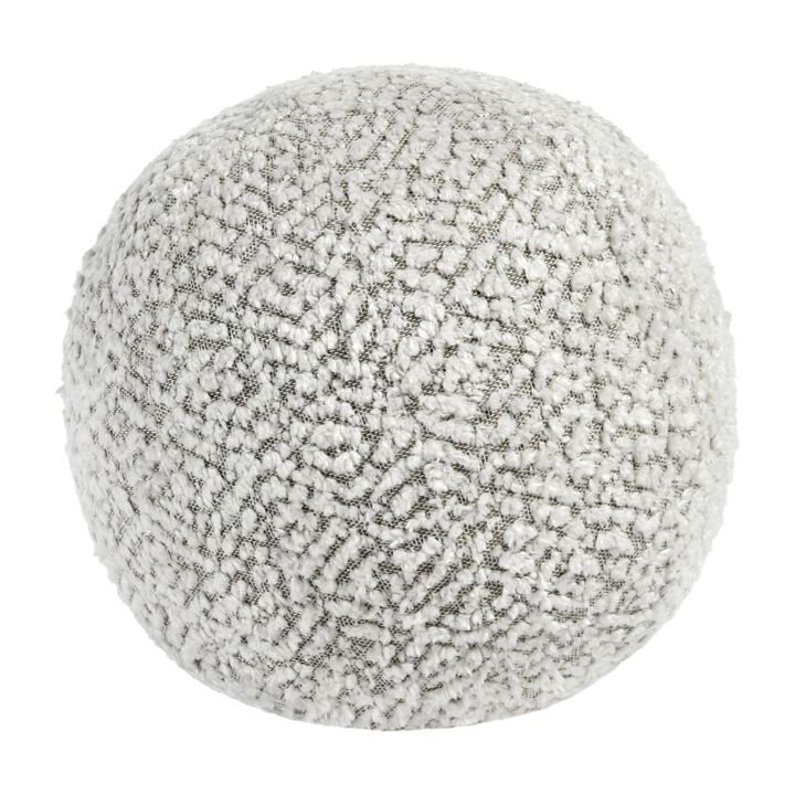 Rias Throw Pillow, Pierced Design, Round 12 Inch Ivory Cotton Linen - Benzara