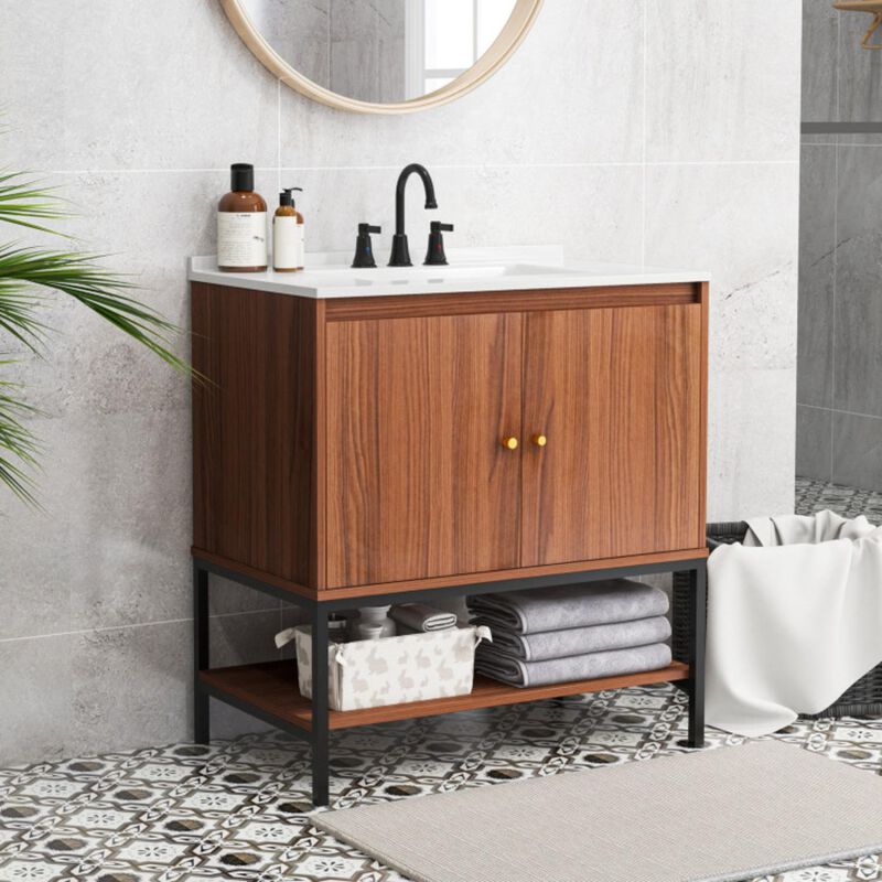 Hivvago 31 Inch Bathroom Vanity Sink Combo with Doors and Open Shelf
