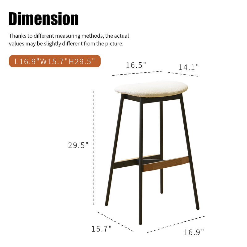 Modern Set of 2 Bar Stools Comfortable Stylish Counter Height and Bar Height Bar Stools, Soft Fabric Upholstered, Backless for Kitchen, Dining Room Bar Chairs