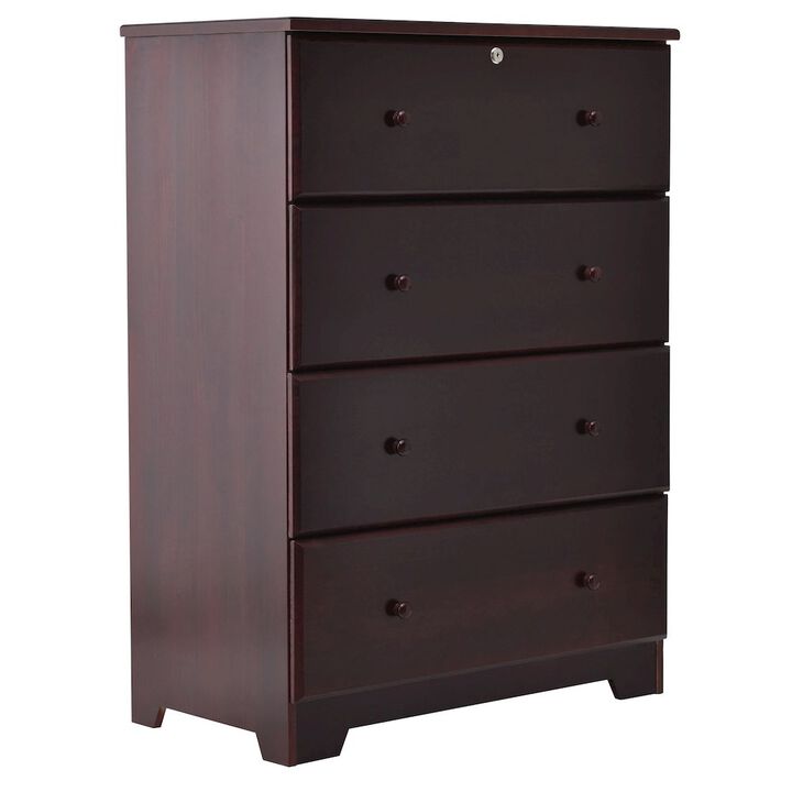 WPfurniture Isabela Collection Solid Pine Wood 4 Drawer Chest Dresser (Mahogany)