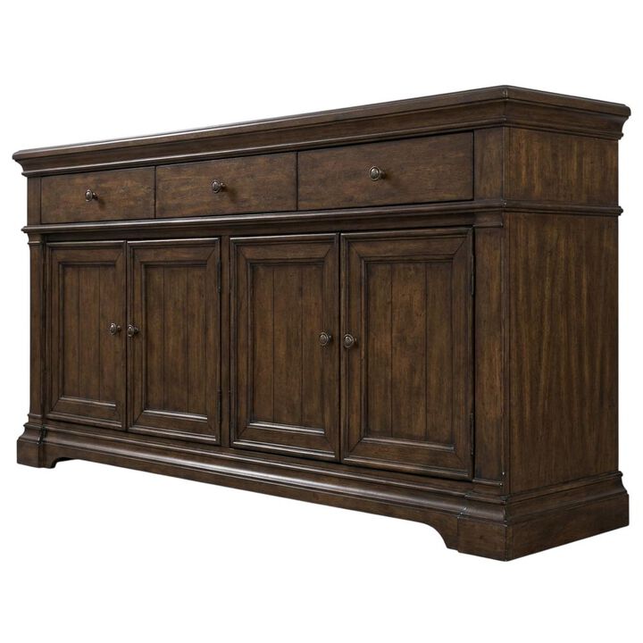 Liberty Furniture Arden Road TV Console, 74 Inch, Satin Cherry, 3 Drawers, 4 Doors