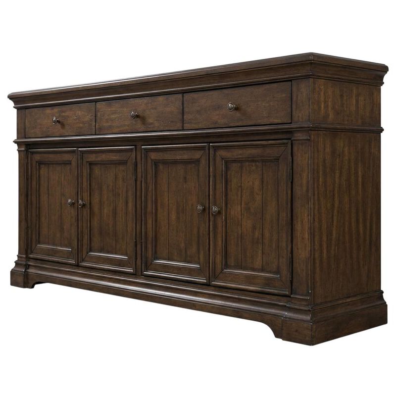 Liberty Furniture Arden Road TV Console, 74 Inch, Satin Cherry, 3 Drawers, 4 Doors image number 0