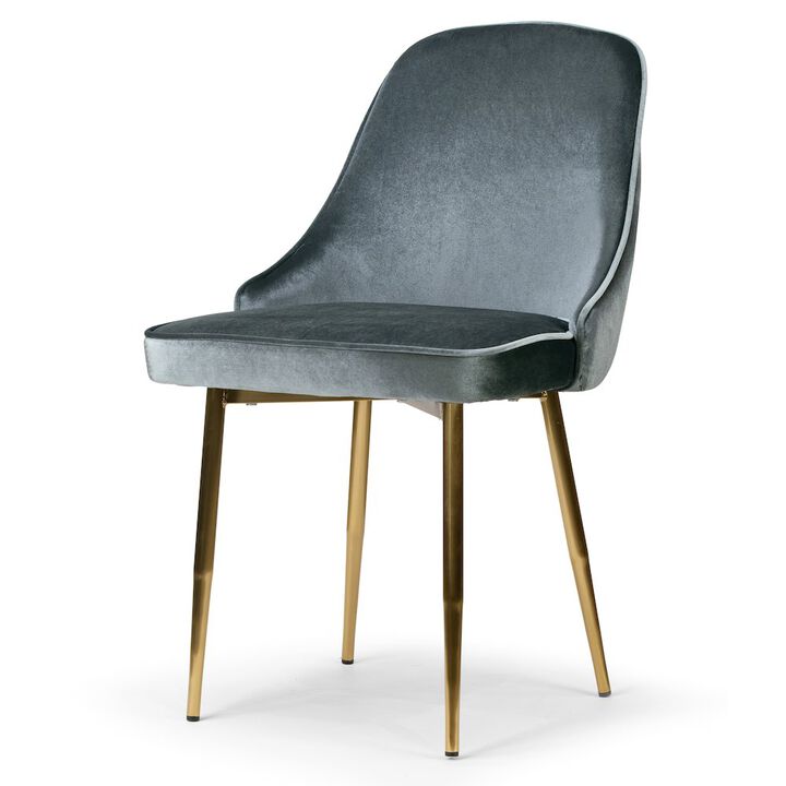 Glamour Home Set of 2 Alpha Blue-gray Velvet Chair with Brushed Golden Steel Legs