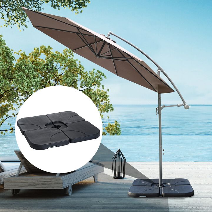 4 Pieces Cantilever Patio Umbrella Base Stand, Outdoor Offset Umbrella Weight Plates, 158 lb Capacity Sand or 60 Liter Capacity Water, Black