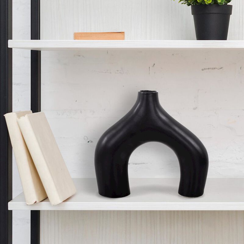 Howard Elliott Beltram Black Modern Styled Ceramic Footed Vase image number 8