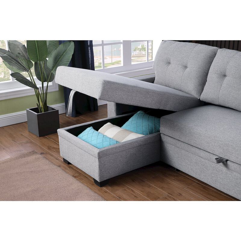 CP HomeDecor Devion Furniture Polyester Fabric Reversible Sleeper Sectional Sofa - Light Gray