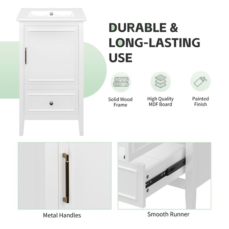 20" Bathroom Vanity with Sink, Bathroom Cabinet with A Door, Door Shelf Storage and Adiustable Foot Pads, A Drawer