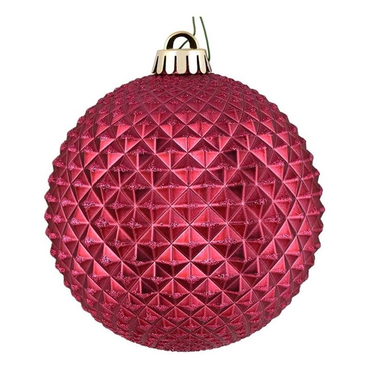 Vickerman 4" Plastic Durian Glitter Ball Ornaments in Berry Red (Set of 6)