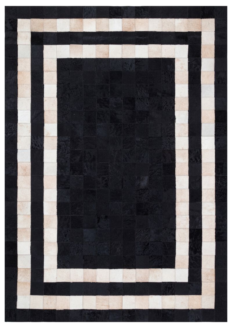 Cream Cowhide Patchwork Rug with Black Frame image number 0