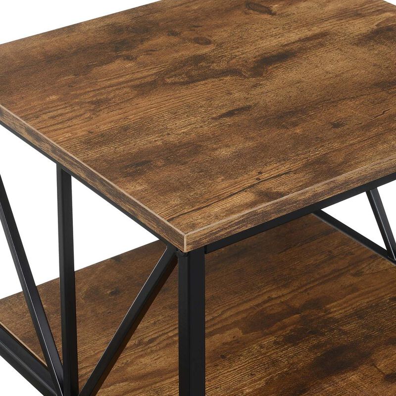 Convenience Concepts Tucson Starburst End Table with Shelves, Barnwood/Black