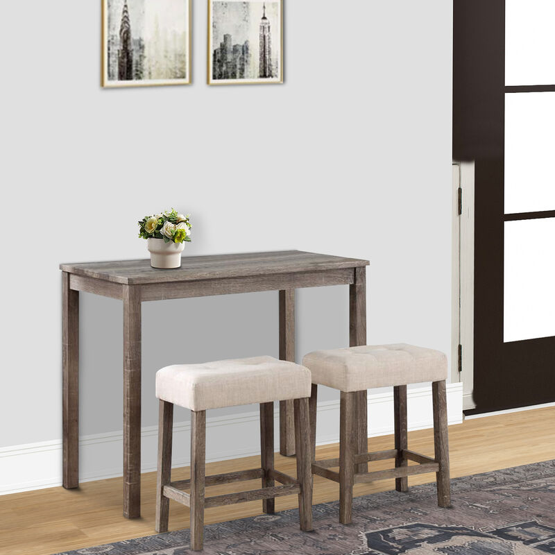Cora 3 Piece Counter Height Table Set, Deep Tufted Stools, Brown, Beige image number 5