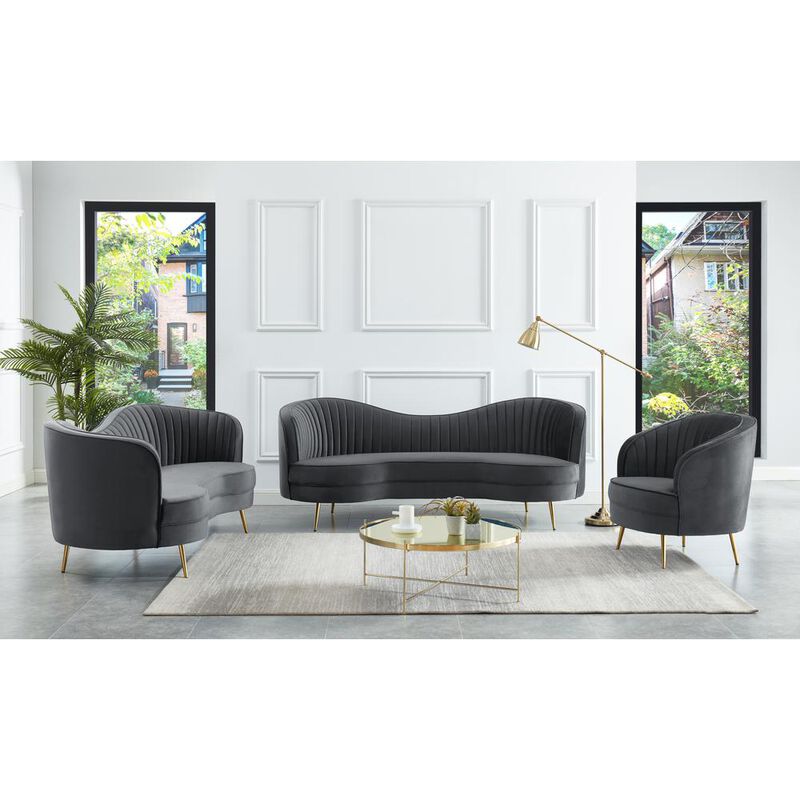 Best Master Furniture Wallace Modern Velvet Loveseat with Gold Legs in Gray