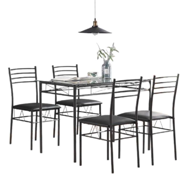 Hivvago Black 5-Piece Dining Set with Rectangular Glass-Top Table and 4 Chairs