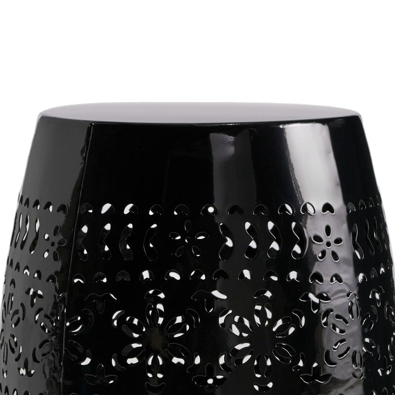 Glena Outdoor End Table, Intricate Lace Cut Design, 12 Inch Black Iron