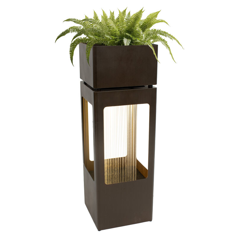 Sunnydaze Serene Showers Zinc Water Fountain with Planter and LEDs - 36"