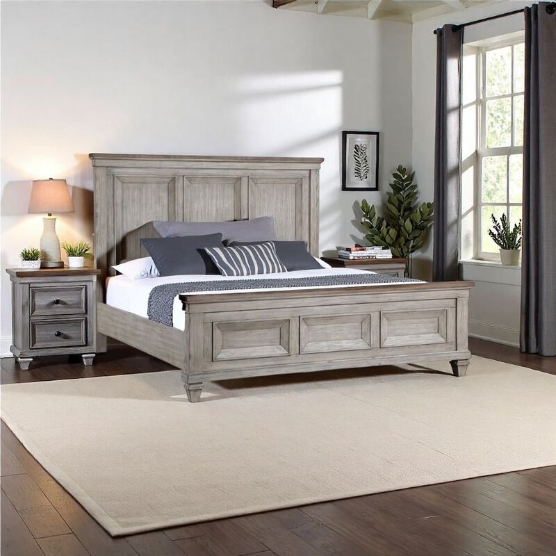 Wood Bed Frame Queen Size, Solid Wooden Queen Bed Frame in Grey image number 1