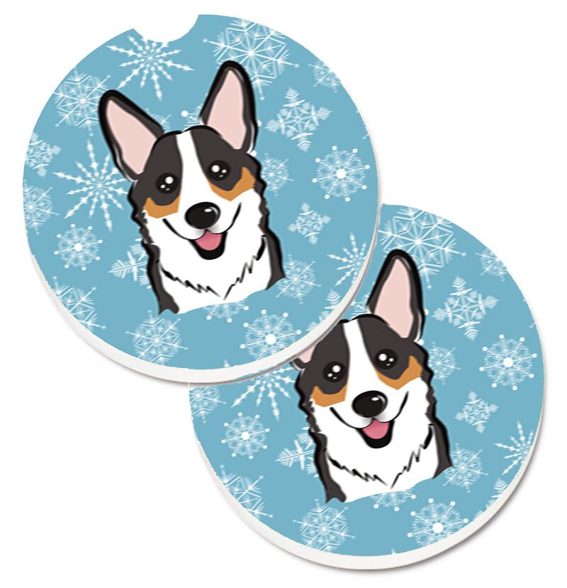 Caroline's Treasures Snowflake Tricolor Corgi Set of 2 Cup Holder Car Coasters BB1689CARC, 2.56, Multicolor