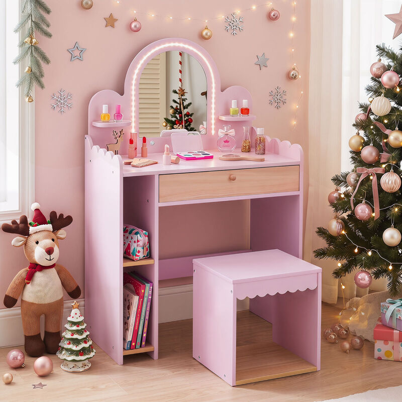 Dressing Table Pretend Play Set with 2 Shelves and Compartments image number 6