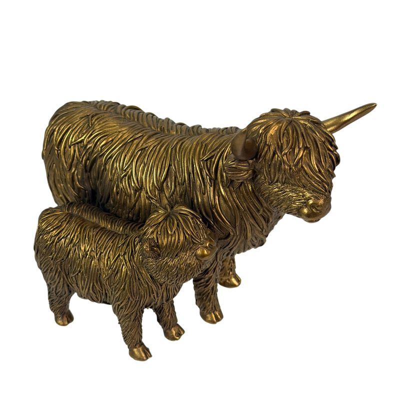 Highland Cow And Calf Statue Antique Bronze Resin Figurine 725 In image number 0