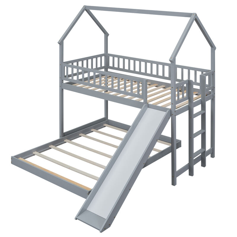 Merax House Bunk Bed with Slide and Built-in Ladder