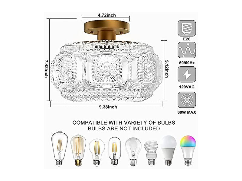 Semi Flush Mount Ceiling Light Globe Glass Fixture Gold Modern Lighting Hallway image number 2