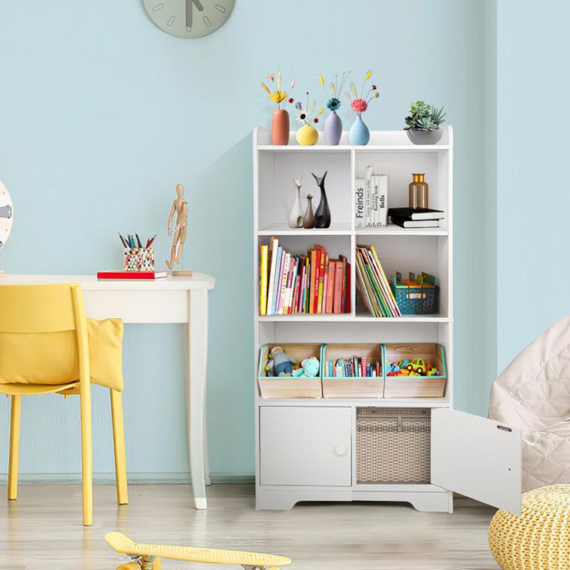 Hivvago 4 Tiers Bookshelf with 4 Cubes Display Shelf and 2 Doors-White