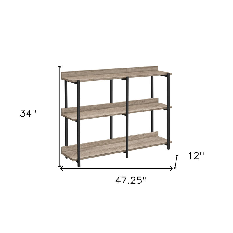 HomeRoots 47" Taupe and Black Wood and Metal Frame Console Table With Three Shelves image number 3