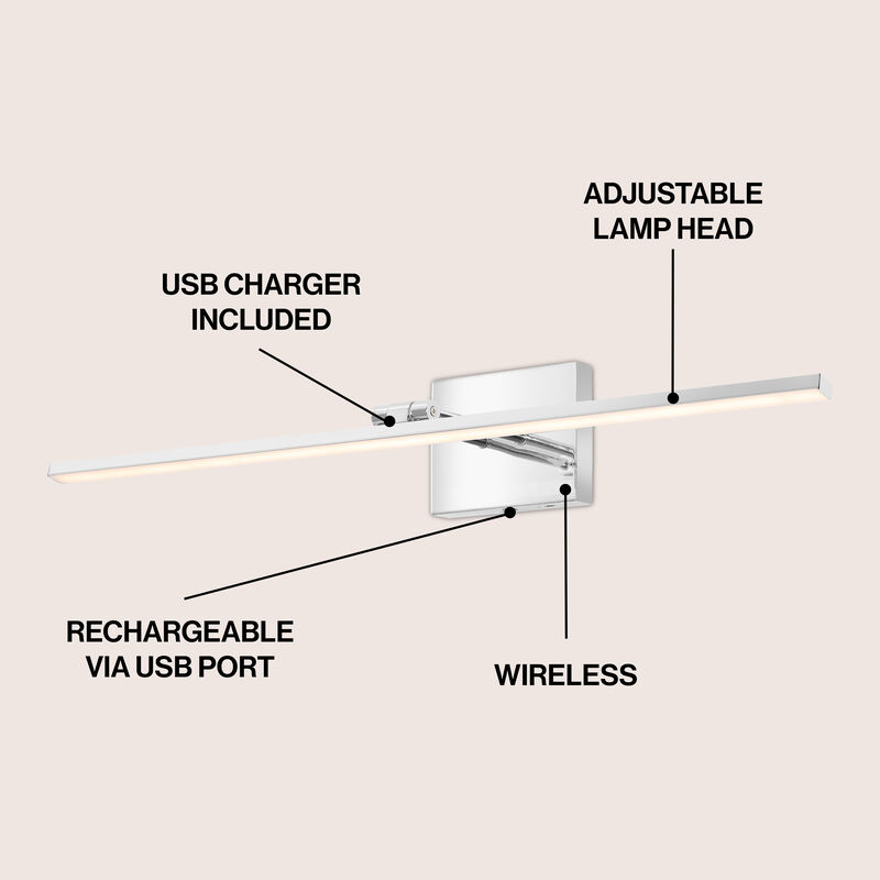 Santino 28" Modern Minimalist Swivel Integrated Dimmable LED Rechargeable Picture Light with Touch Sensor