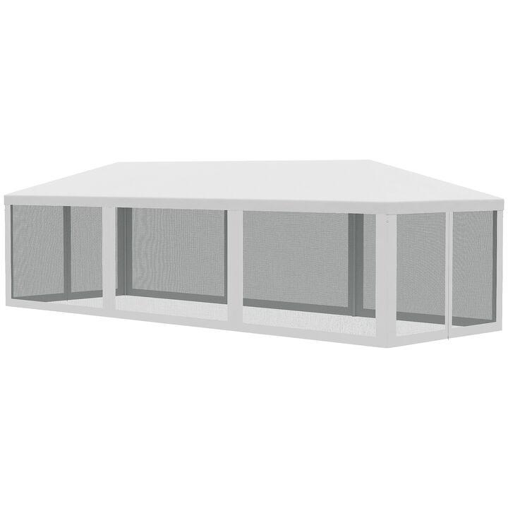 Outsunny 10' x 28' Party Tent Canopy, Outdoor Event Shelter Gazebo with 8 Removable Mesh Sidewalls, Zipper Doors, Steel Frame