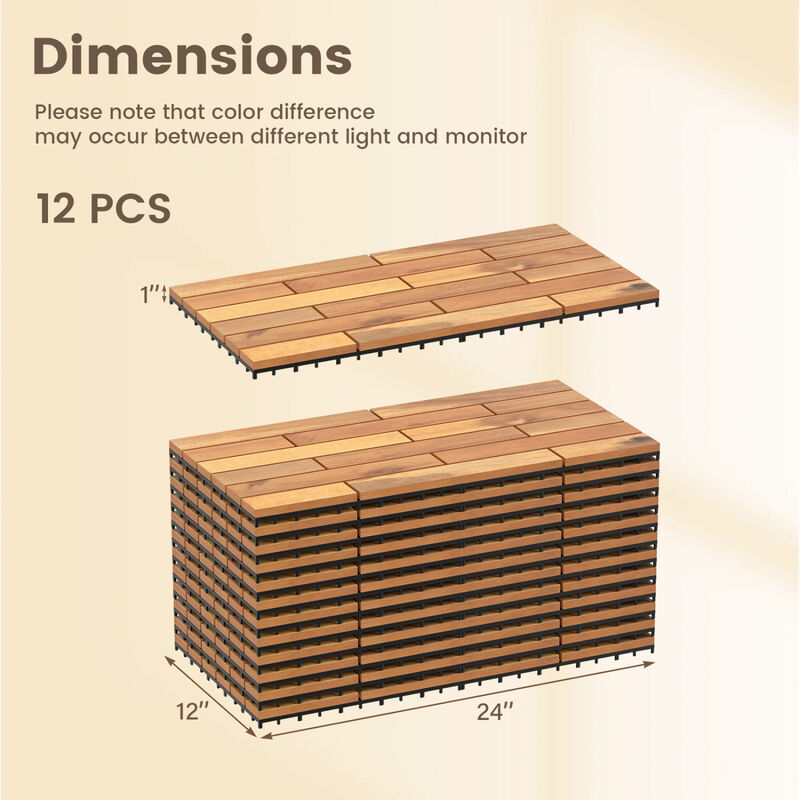 36 Pack Acacia Wood Deck Tiles with Interlocking Design for Balcony and Patio-Natural image number 2