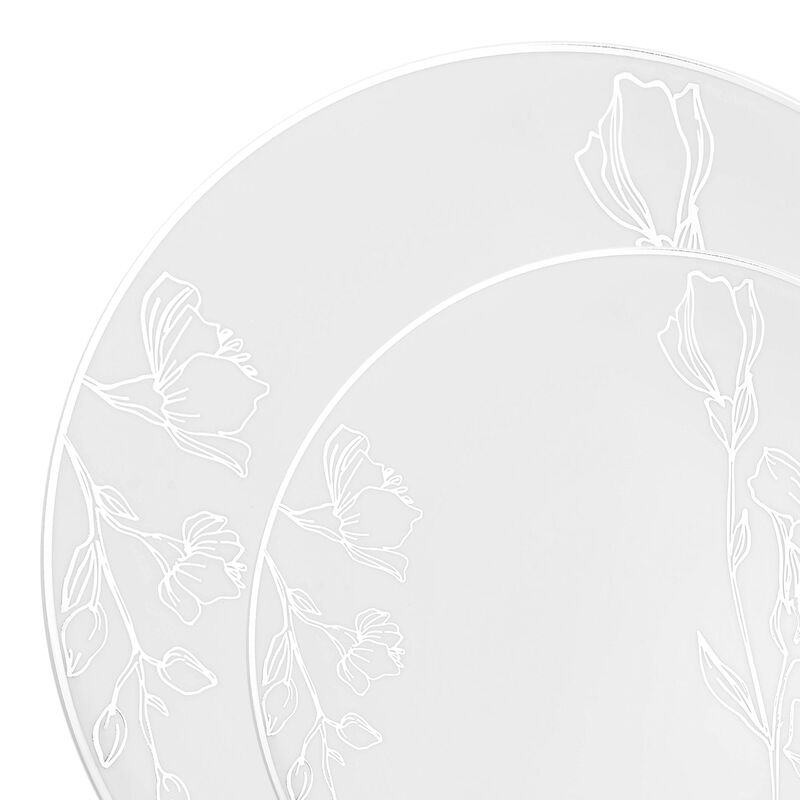 White with Silver Antique Floral Round Plastic Dinnerware Value Set (40 Sets) image number 9
