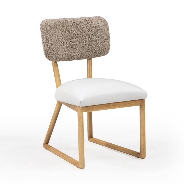 Tov Furniture Bobbie Cream Vegan Leather and Grey Vegan Shearling Dining Chair