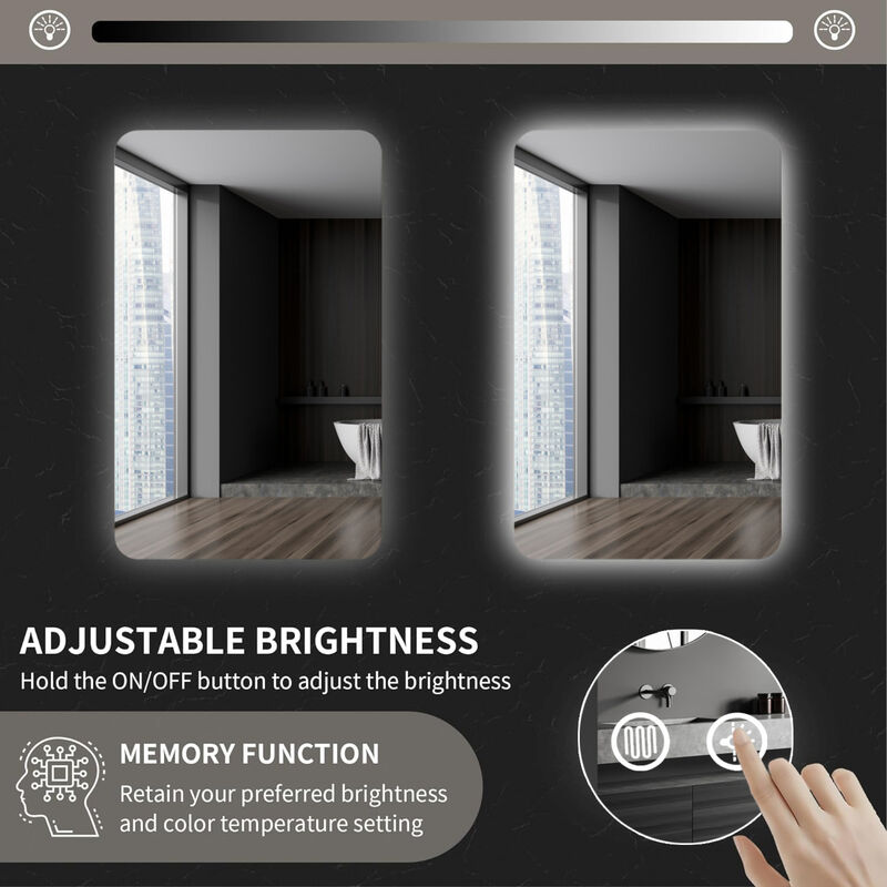 Rectangular Backlit Bathroom Mirror with Anti-Fog Technology and Adjustable Lighting image number 5