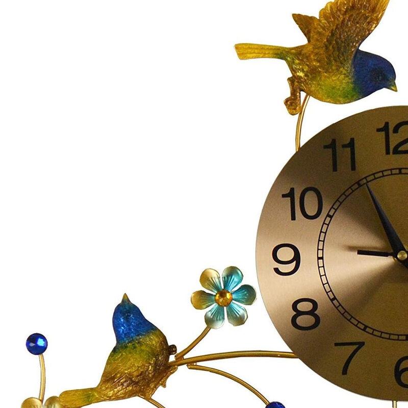 HomeRoots 24" Blue Green And Gold Metal Silent Pendulum Floral Wall Clock image number 3