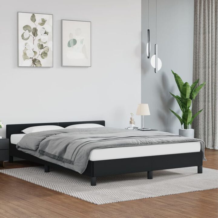 vidaXL Full-Size Bed Frame with Headboard, 53.9"x74.8", Faux Leather and Plywood Construction, Elegant Black