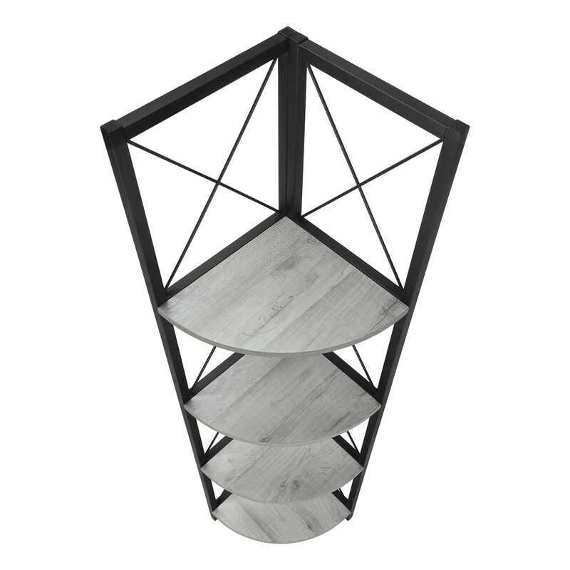 Monarch Specialties I 3647 Bookshelf, Bookcase, Etagere, Corner, 4 Tier, 60"H, Office, Bedroom, Metal, Laminate, Grey, Black, Contemporary, Modern