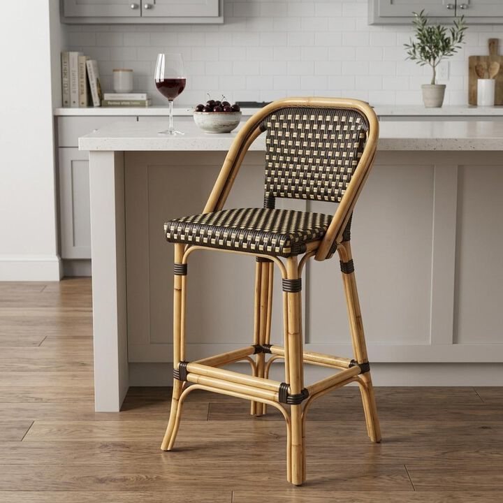 HomeRoots 26" Brown And Natural Rattan Counter Height Bar Chair