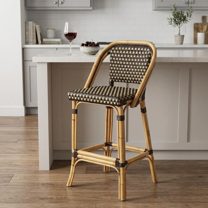 HomeRoots 26" Brown And Natural Rattan Counter Height Bar Chair image number 1