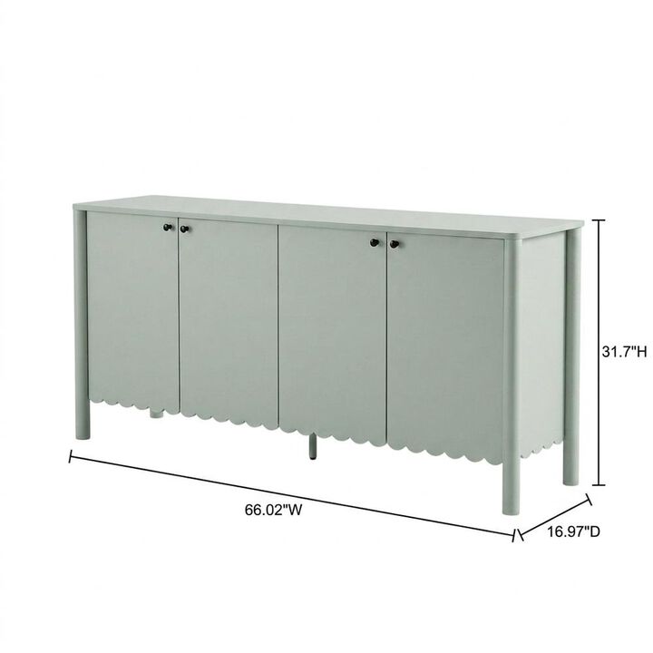 Wooden Scalloped 4-Door Sideboard Buffet Cabinet with Storage, Light Gray