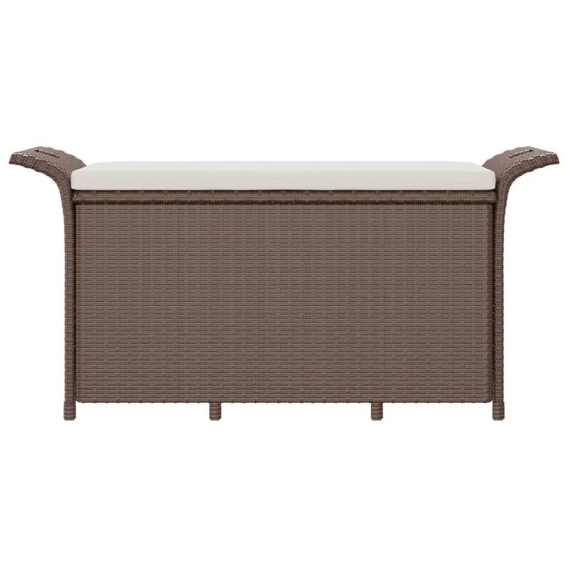 vidaXL Poly Rattan Patio Bench with Cushion - Weather-Resistant Garden Seat with Ample Storage & Comfortable Seating - Powder-Coated Steel Frame - Brown