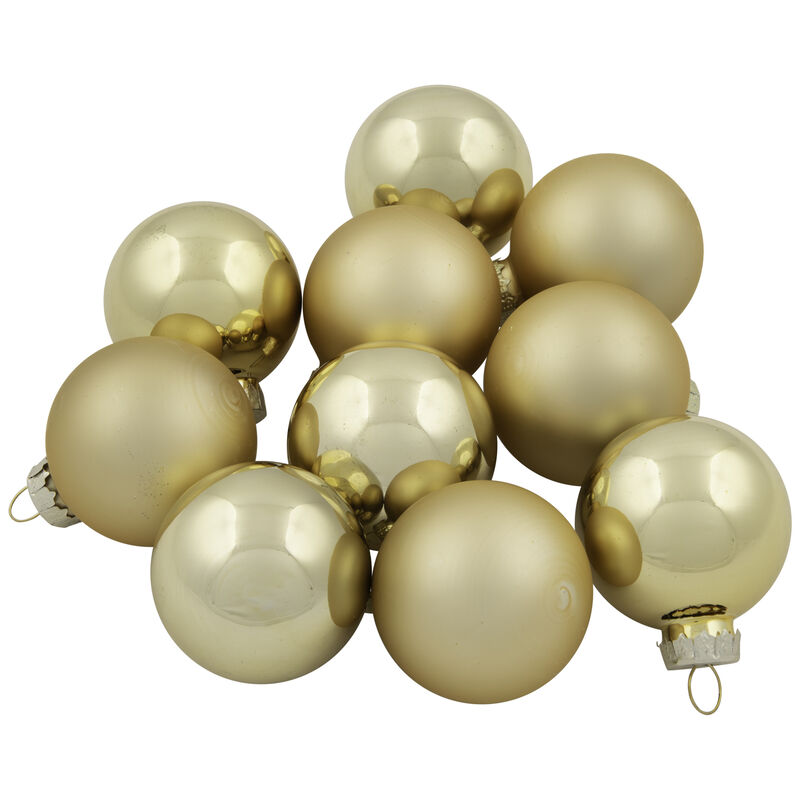 10ct Shiny and Matte Champagne Gold Glass Ball Christmas Ornaments 1.75" (45mm) image number 7