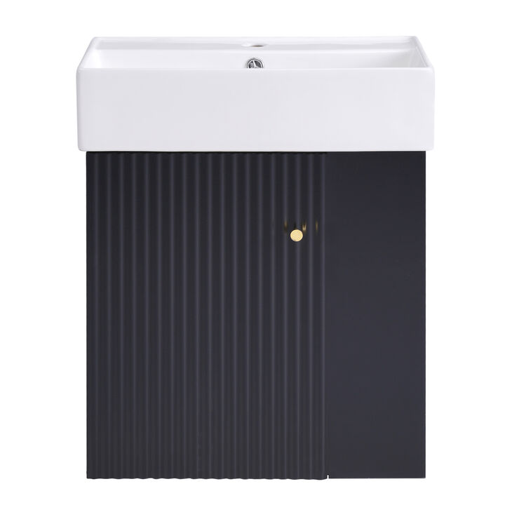 ELEMENT ACE Compact Floating Bathroom Vanity with Ceramic Basin - Space Saving Wall Mounted Storage Cabinet for Small Bathrooms