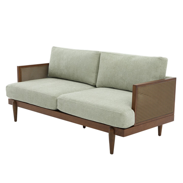Merax Vintage Rattan Woven Fabric Sofa