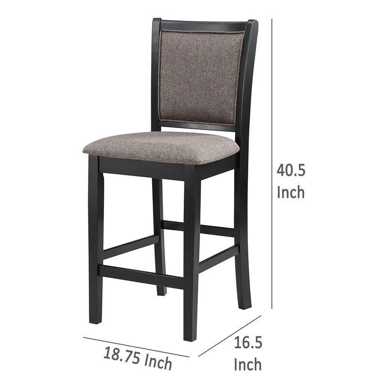 Mac Counter Height Chair Set of 2, Lattice Pattern, Black Brown Wood - Benzara