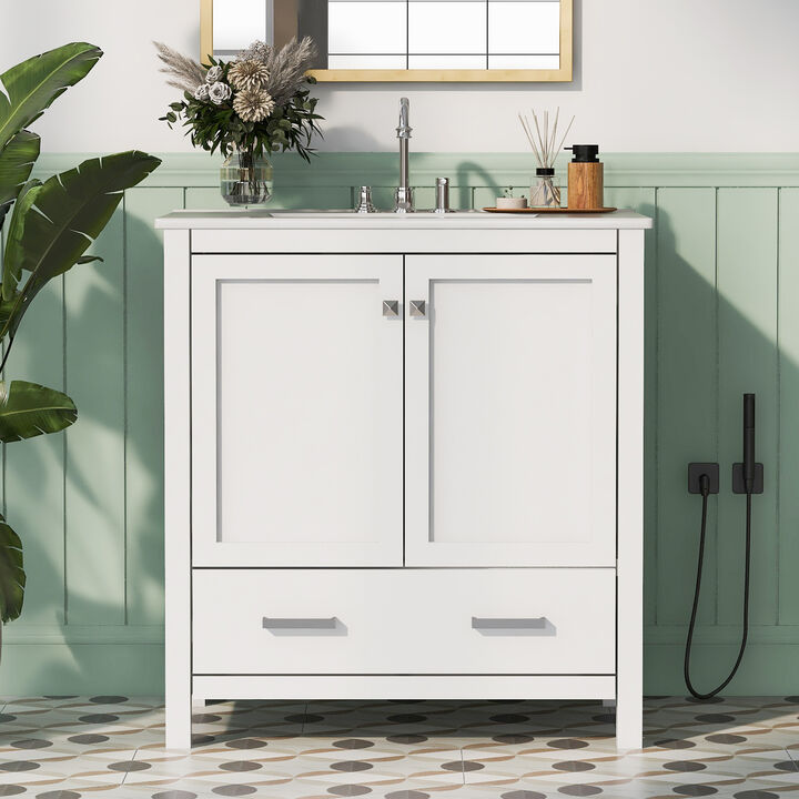 Whisen 30 in. Bathroom Storage Cabinet Bathroom Vanity with 2 Soft Closing Doors and Drawer