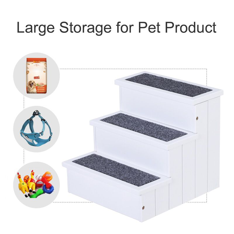 Pet-Friendly Ascent: 3-Step White Wooden Carpeted Stairs for Pets image number 3