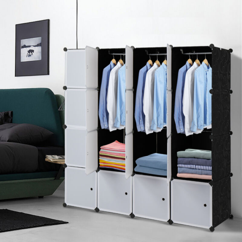 Multi-Functional  Plastic Storage Organizer, Modular Closet Cabinet with Doors & Clothes Rails image number 4